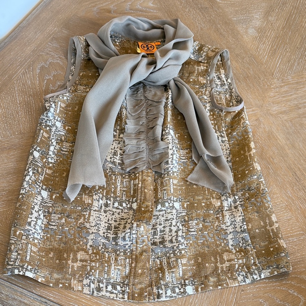 Tory Burch Gray and Brown Patterned Top